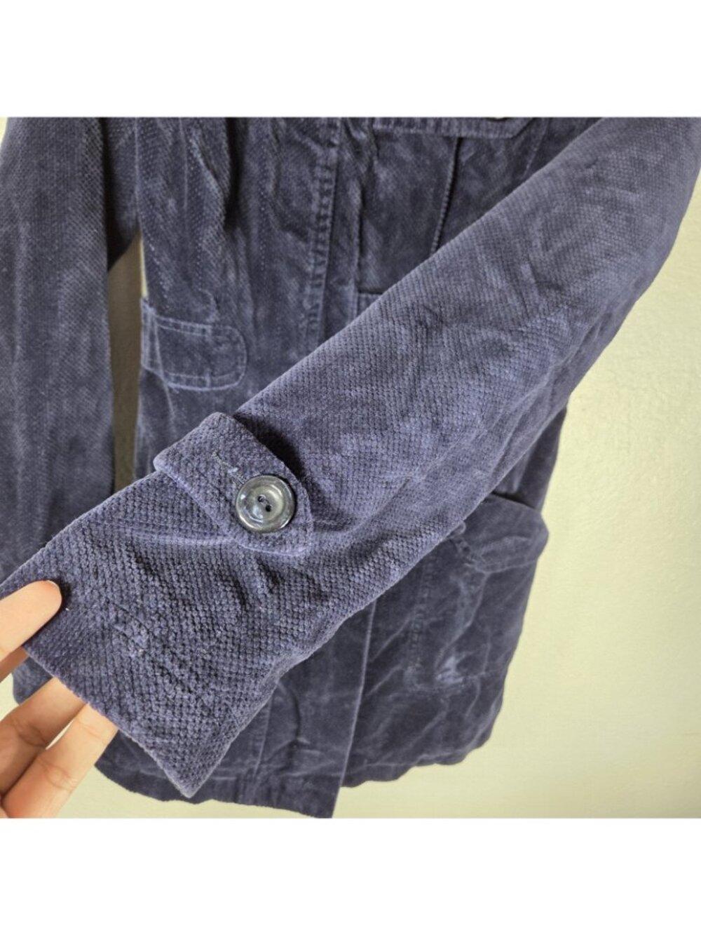Anthropologie Idra Navy Blue Corduroy Hooded Jacket Size 0 Floral Swirl Lining - Picture 9 of 16